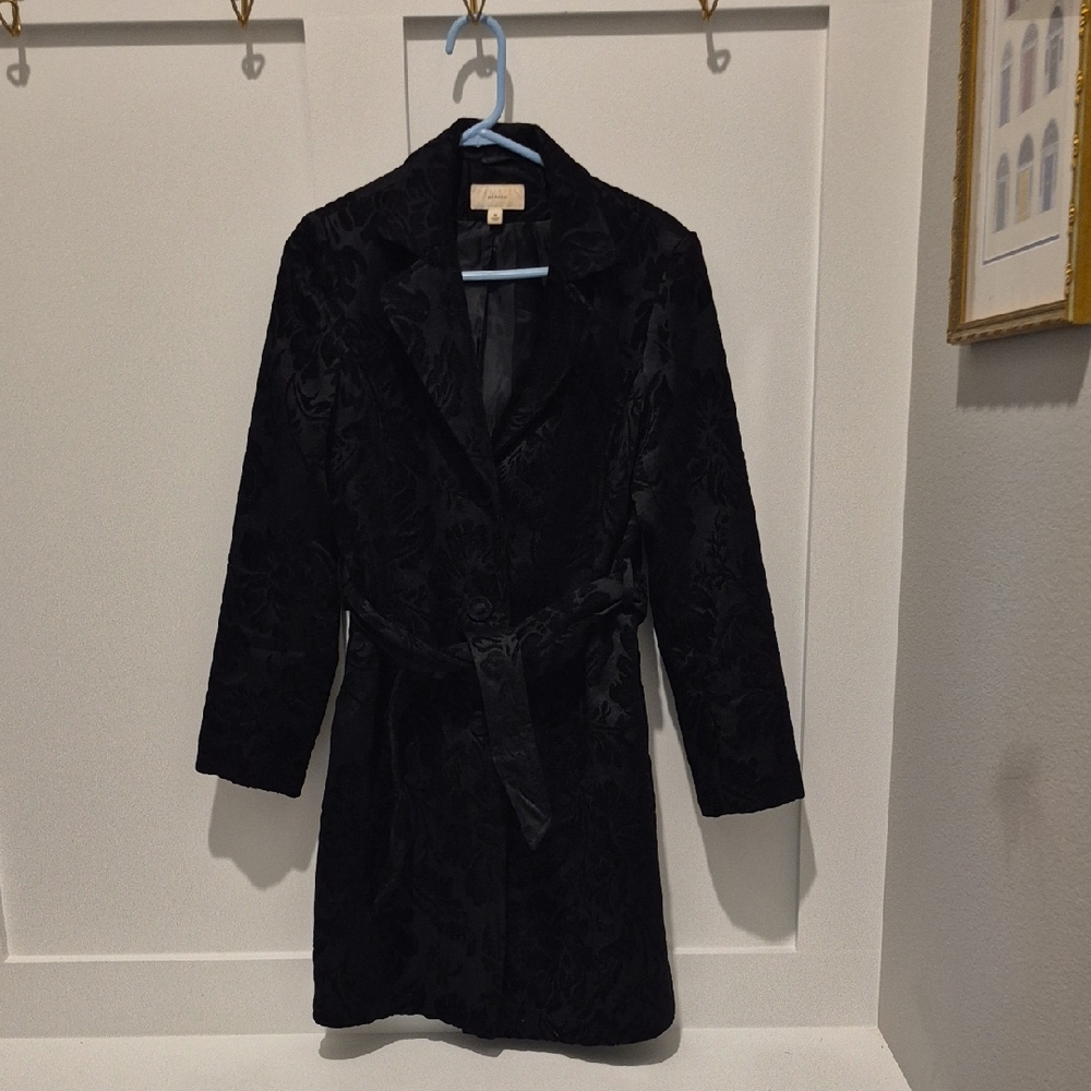 Merona | Black Textured Pea Coat With Belt Medium